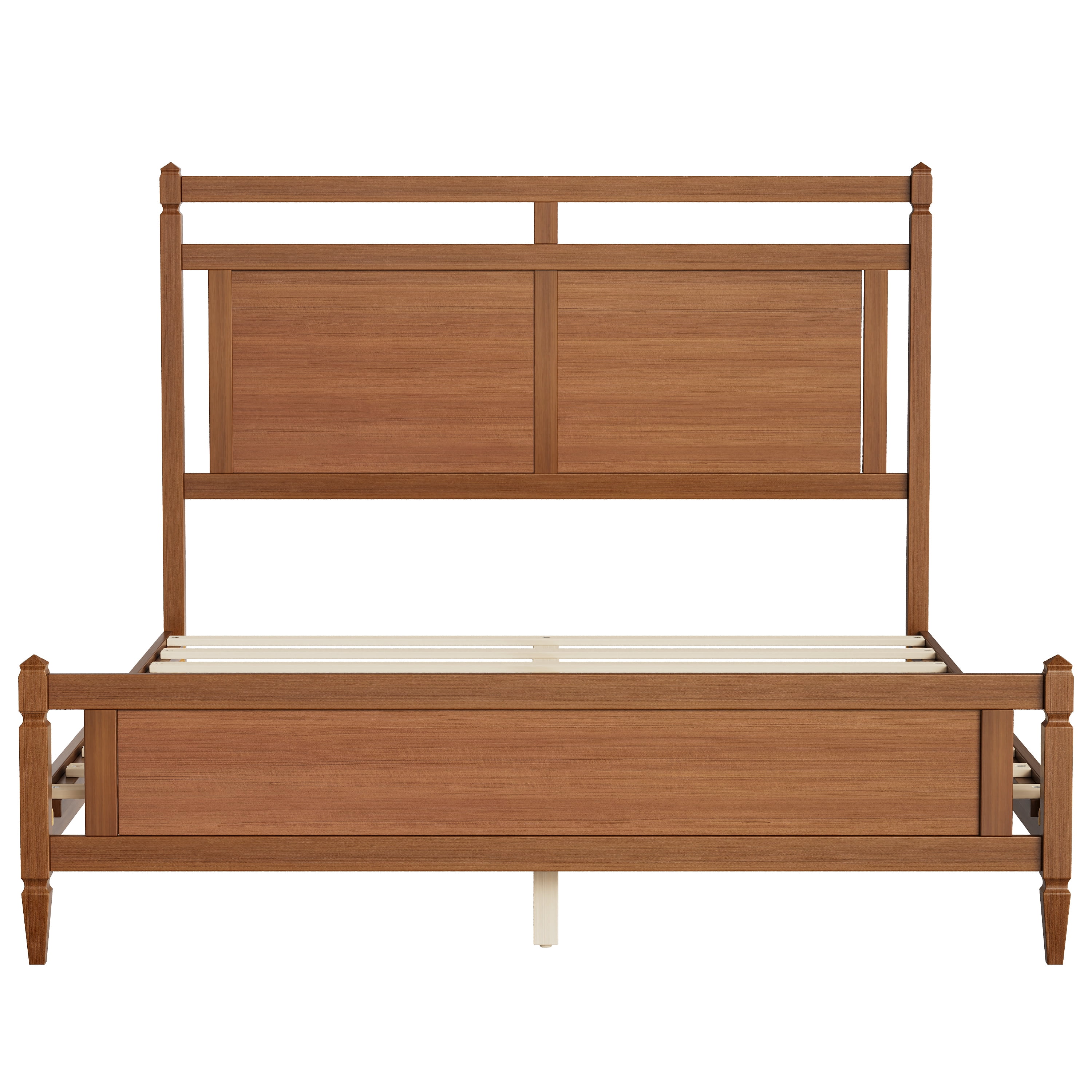 Euroco Modern Wood Queen Size Platform Bed, Mid-Century Bed Frame with Panel Headboard, No Box Spring Needed, Light Walnut