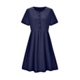 thumbnail image 4 of Antinious Plus Size Dresses for Curvy Women Short Sleeved Button Pocket Round Neck Beach Dress,Blue,XXXL, 4 of 5