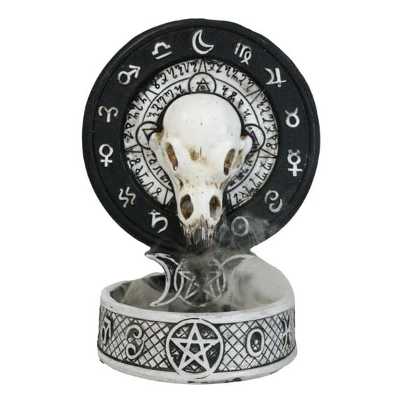 Gothic Raven Skull Triple Moon Astrology Zodiac Backflow Incense Cone Burner