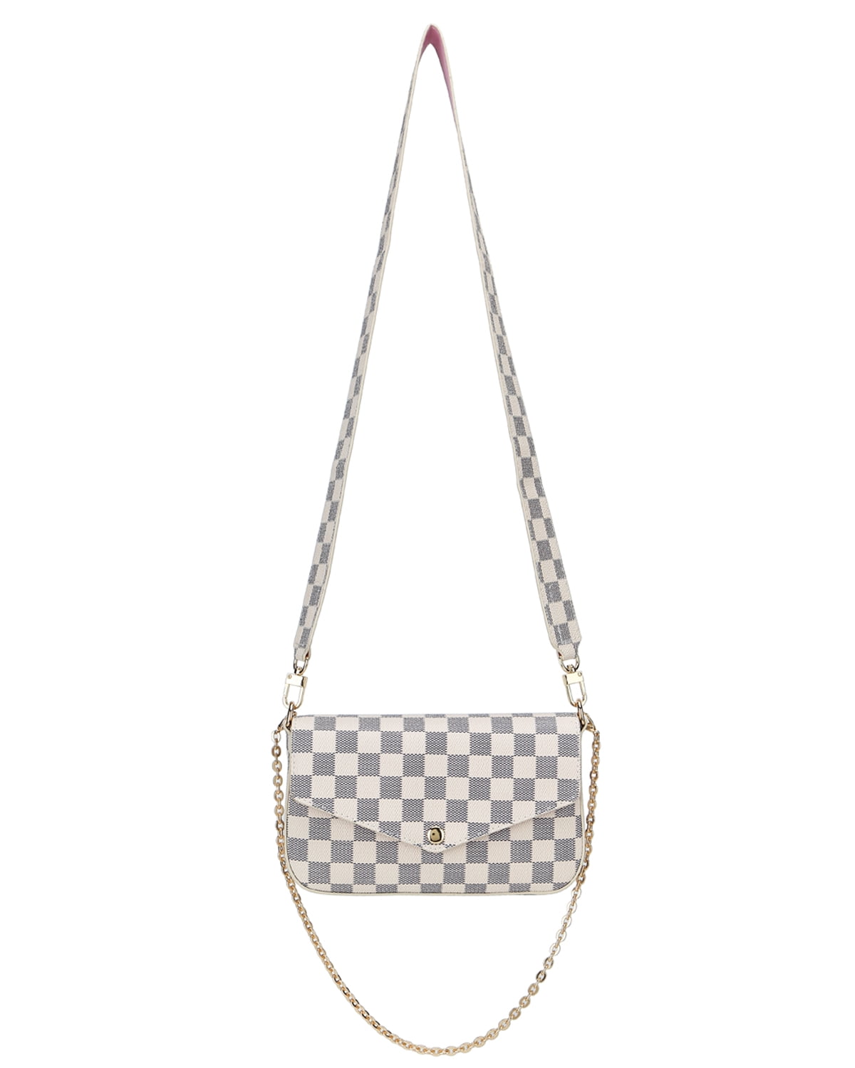grey and white checkered purse