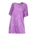 thumbnail image 3 of Women's Loose Fit Sequin Mini Dress, Crew Neck Front Deep V Back Sparkly Party Dress, Relaxed Fit Glitter Dress for Club Night Out Purple L, 3 of 4