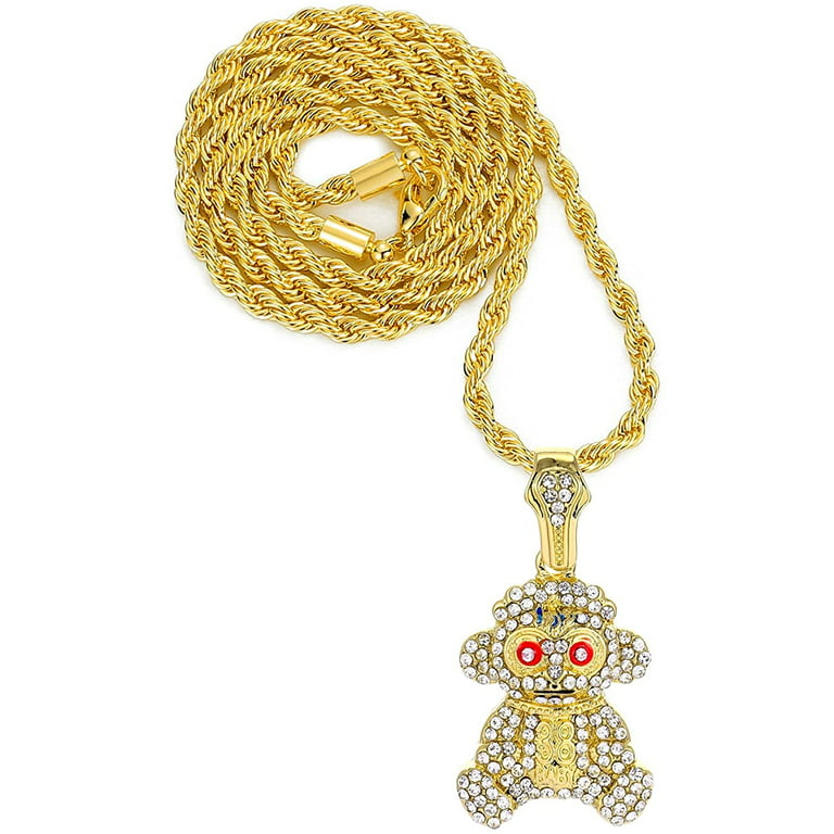 HH Bling Empire Mens Nba Youngboy Chains Iced Out,Silver or 14K Gold Baby  Monkey Pendants Hip Hop,Icy Rapper Chain Necklaces 22 Inch (Big-Gold,&  rope) 