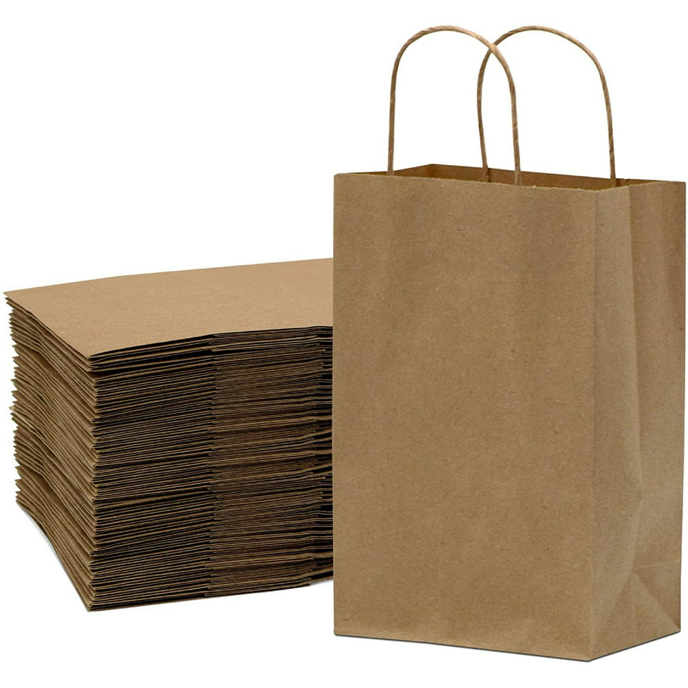 Brown Paper Bags with Handles 6x3x9 inches 100 Pcs. Paper