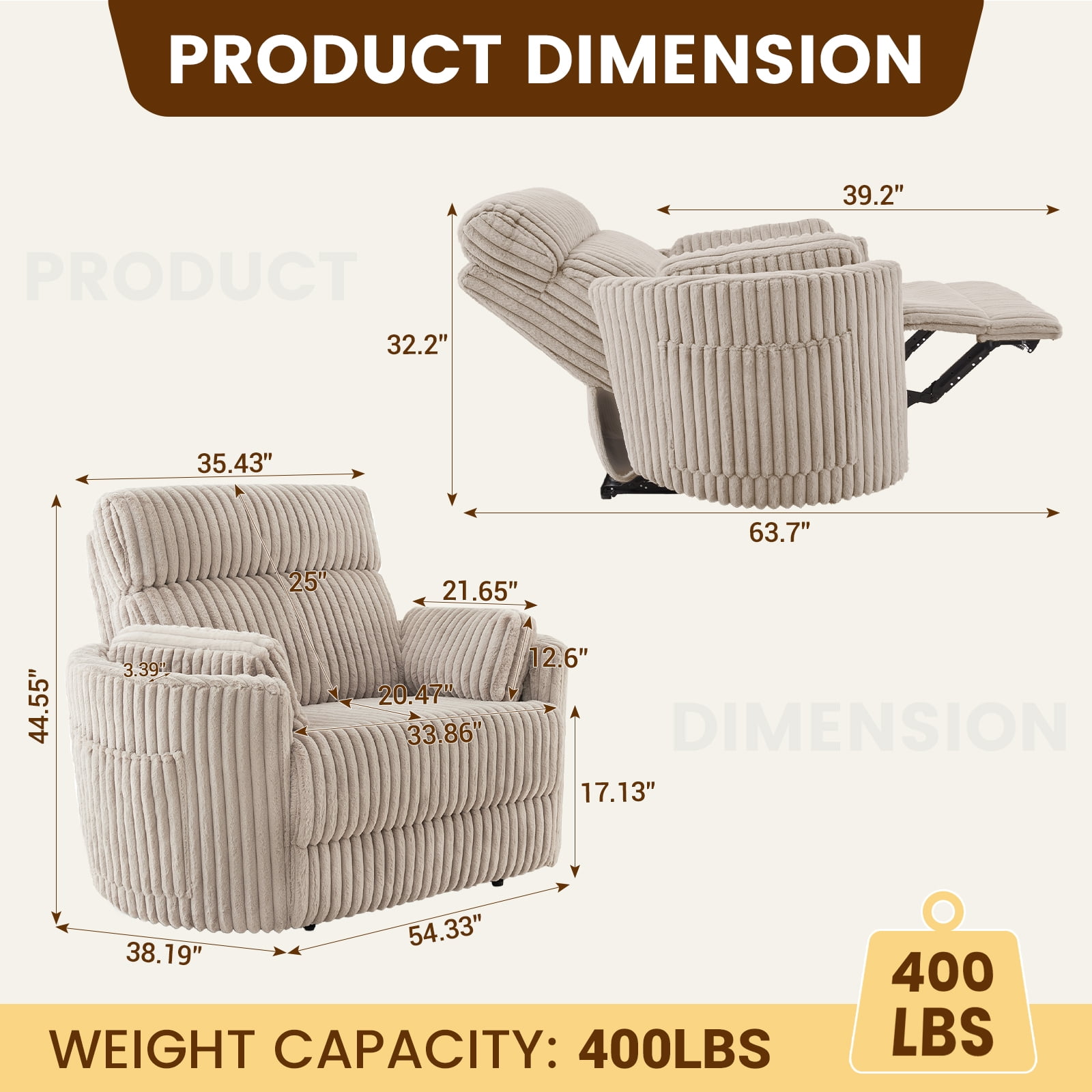 Gelloan Oversized Power Recliner Chairs for TWO Person Faux Fur Electric Extra Large Recliners Soft Overstuffed Reclining Theater Seating for Living Room with USB Port,34" Seat Width