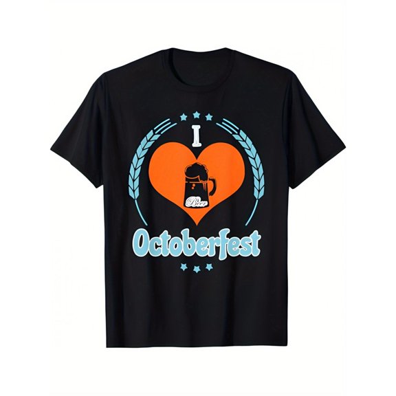 Men's Oktoberfest Beer Party Tee Top Black S-5XL Beer Party Heart Bavarian Pretzel 100% Cotton Casual Holiday Festive Comfortable