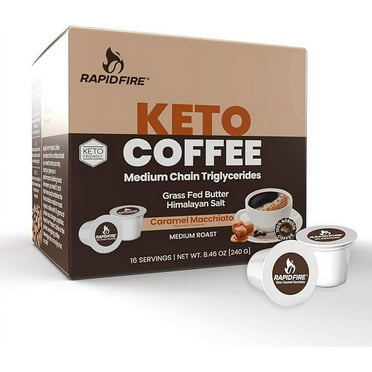 Rapidfire Caramel Macchiato Ketogenic High Performance Keto Coffee Pods, Supports Energy & Metabolism, Weight Loss Diet, Single Serve K Cup, Brown, 16 Count (Packaging May Vary)