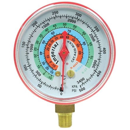 Imperial Refrigeration Gauges - IMPERIAL 424-CR Gauge,2-1/2 In Dia,High Side,Red,500 psi