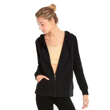 Sofra Women's Cotton Comfort Zip Up Hoodie Jersey Sweater - Black - Small