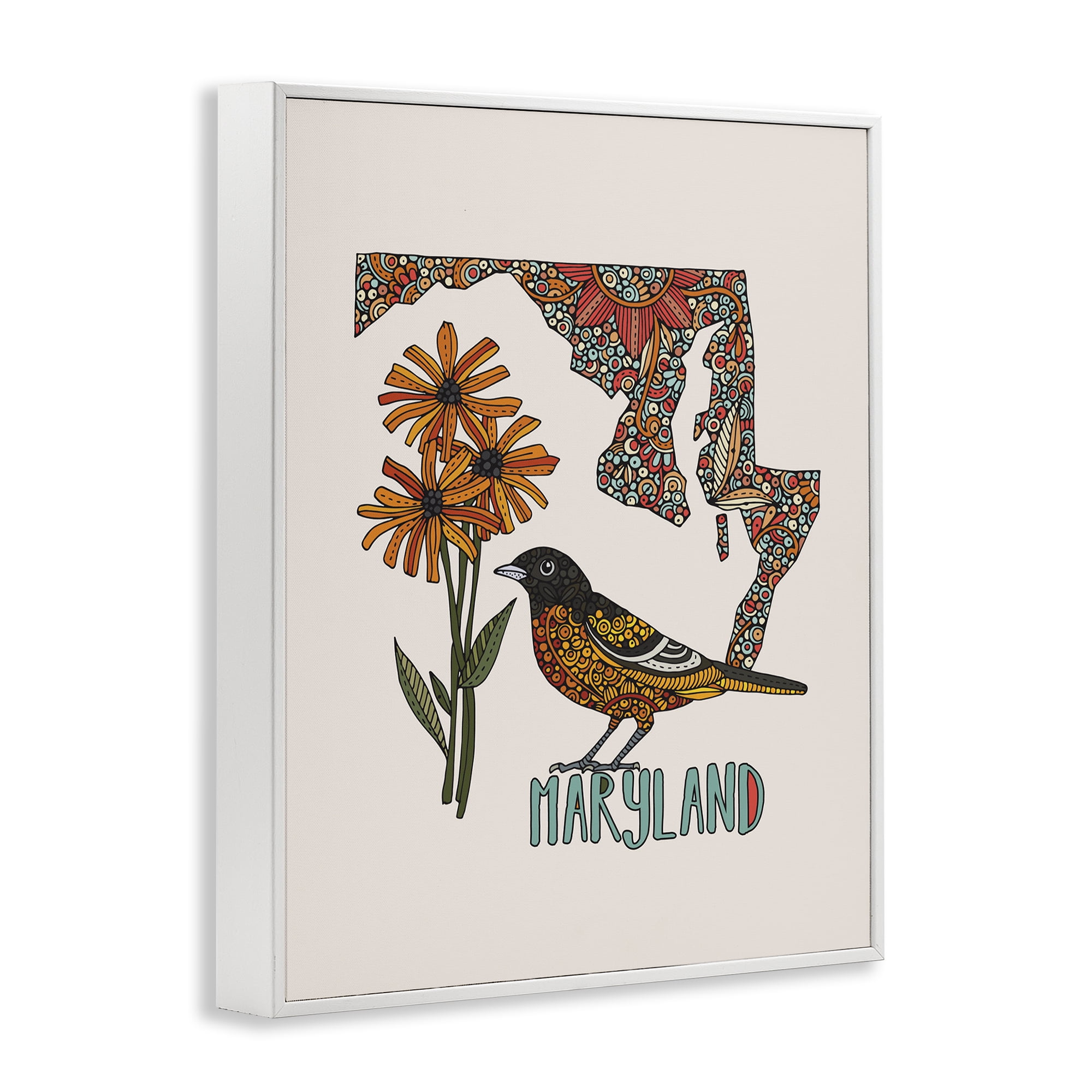 Stupell Industries Floral Maryland State Botanical & Floral Painting White Framed Art Print Wall Art, 11 x 14