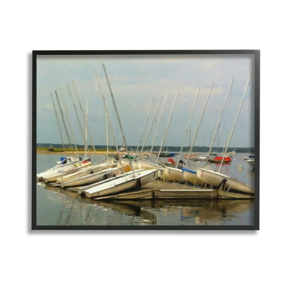 Stupell Industries Maritime Docked Boats Transportation Painting Black Framed Art Print Wall Art, 14 x 11