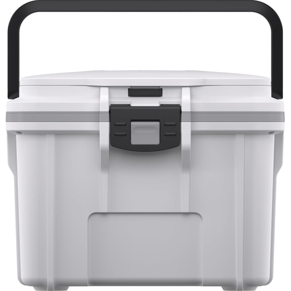 Pelican 14QT Elite Hard-Sided Personal Travel Lunch Cooler 8-10 Capacity Ice Chest, Removable Tray, Bottle Opener, Dry Lid Compartment, Lid Organizer - White with Gray