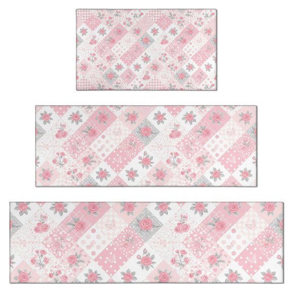Pioneer Flower Floral Print Pattern Kitchen Rugs Sets Of 3,Kitchen Runner Rugs Non Skid Washable,Decorative Kitchen Floor Mats for Kitchen,Sink,Laundry,17X30 Inch 17X47 Inch 17X59 Inch