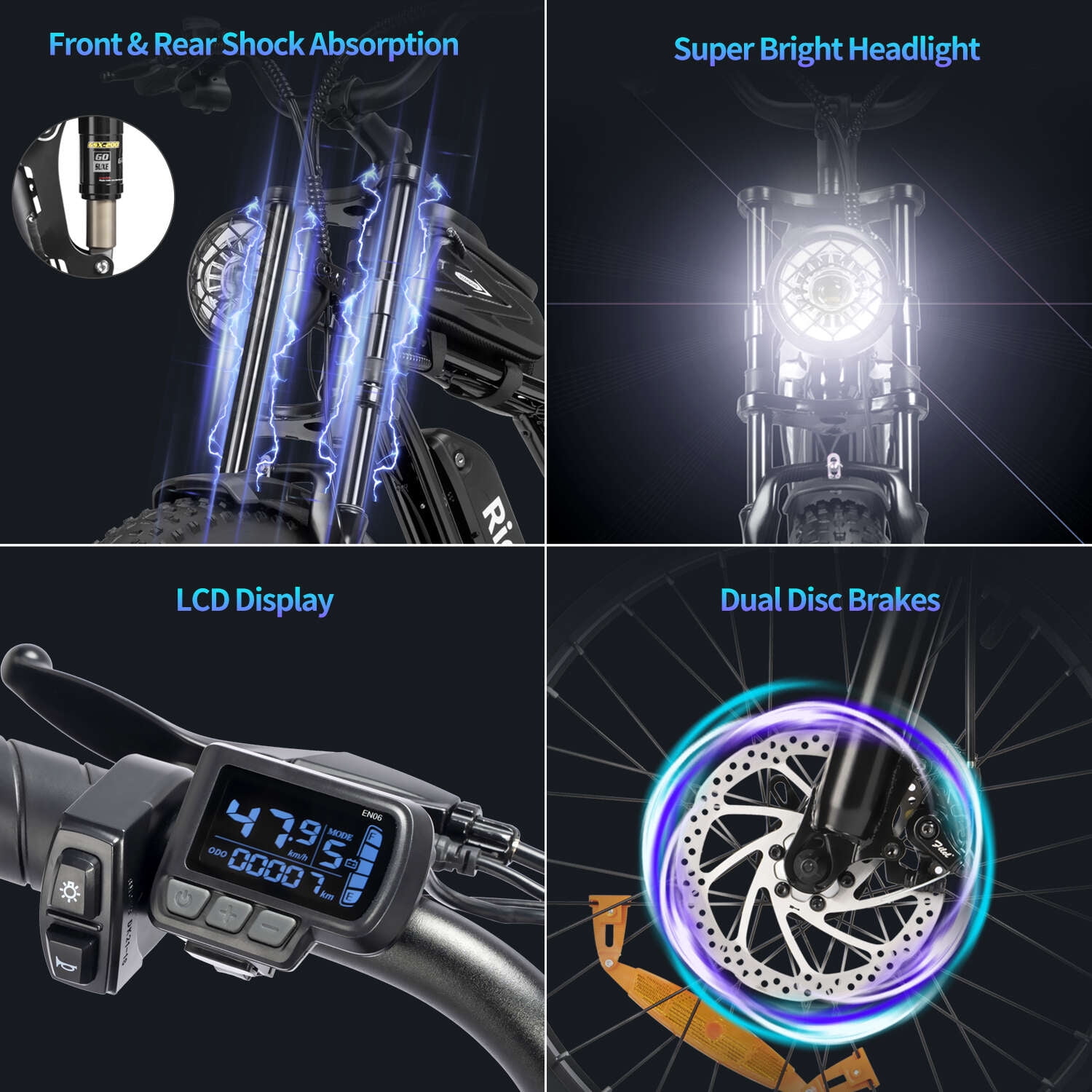 Ridstar Electric Bike for Adults,Peak 1500W 30MPH,48V 15.6Ah Electric Bicycle,Full Suspension Mountain Bike UL2849