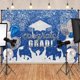 thumbnail image 4 of Fondo de fotografía de graduación de tela de poliéster azul y plateado, fondo de la clase de 2024, gorro de soltero, globo para felicitaciones de graduación, decoración de fiesta de graduación,, 4 of 6
