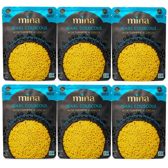 Mina Pearl Couscous, With Turmeric & Ginger, Ready to Eat, Couscous Pearls, Microwavable Meals & Side Dishes, Vegan Protein, Non-GMO, Kosher, 7 oz (Pack of 6)