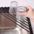 thumbnail image 3 of Small Triangle Roll-Up Dish Drying Rack Over the Sink Corner Kitchen Drainer Organizer Stainless Steel with Silicone Coating 1-Piece Universal Fit Black, 3 of 7