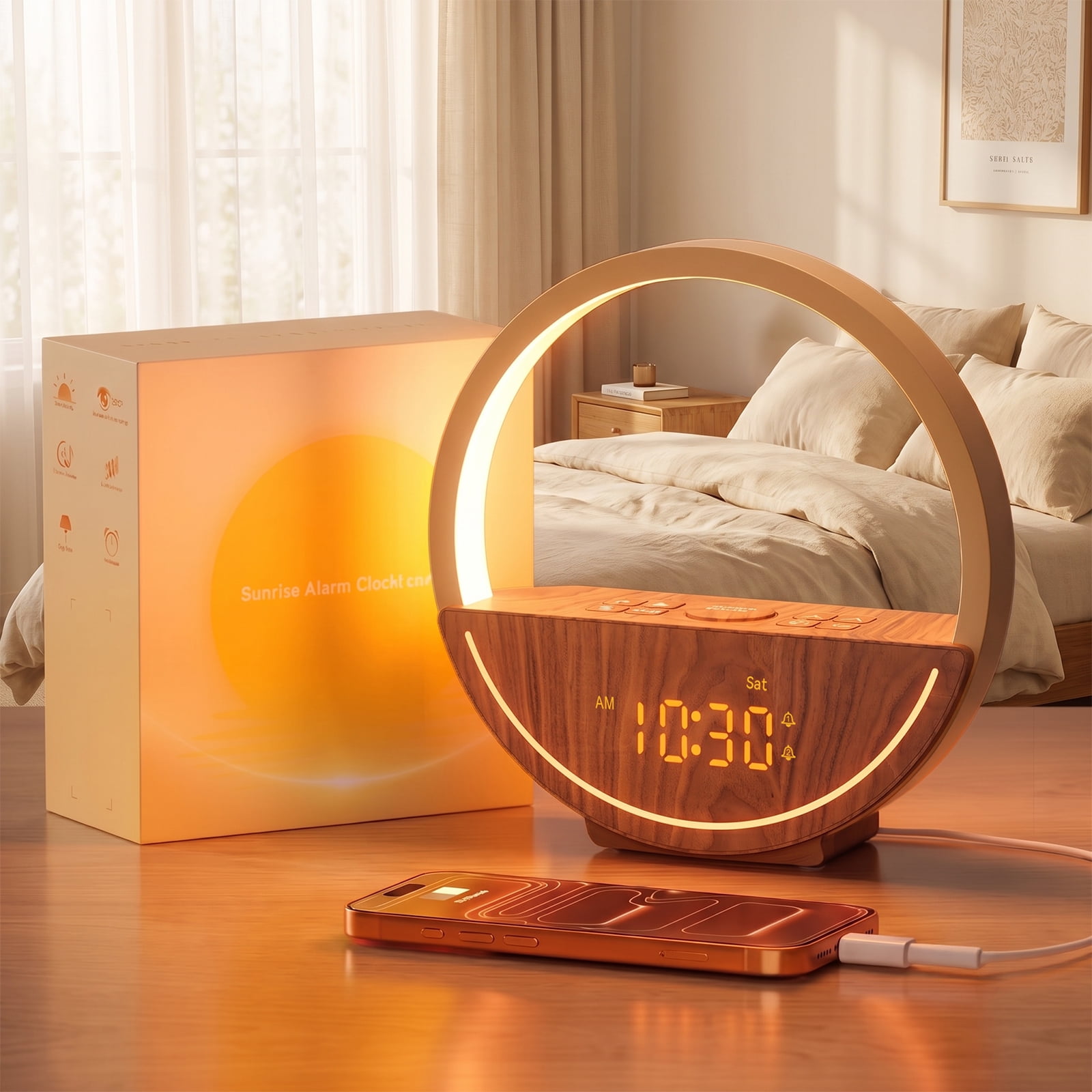 Sunrise Alarm Clock with Wake Up Light & White Noise Machine, Dual Alarms for Heavy Sleepers, 20 Sleep Sounds, 3-Level Dimmable Night Light, Snooze