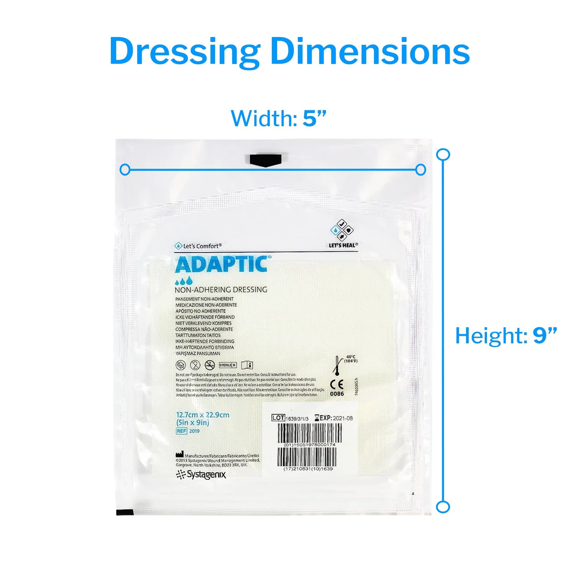 Adaptic Non-Adherent Dressing, Rectangle, Sterile, 5 in x 9 in, 12 Count, 1 Pack