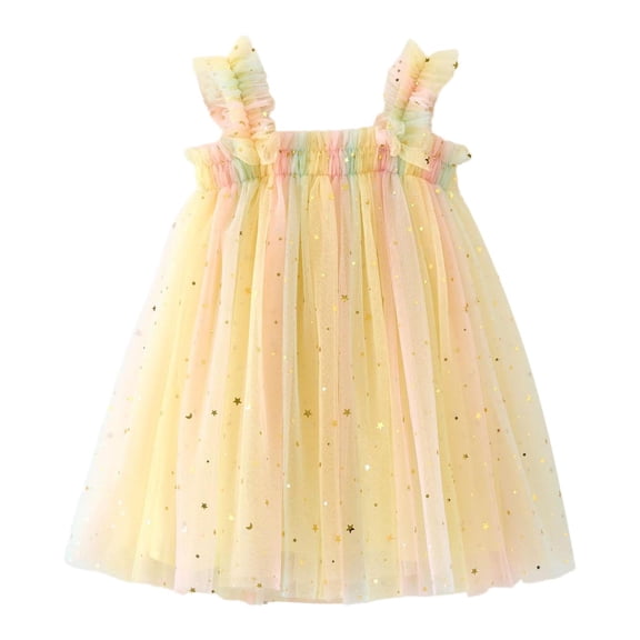 WhouRiu Infant Girl's Dresses Elegant Sleeveless Gradient Rainbow Tutu Dresses Kids Fashion Birthday Party Pageant Dress Yellow,Size 18-24 M