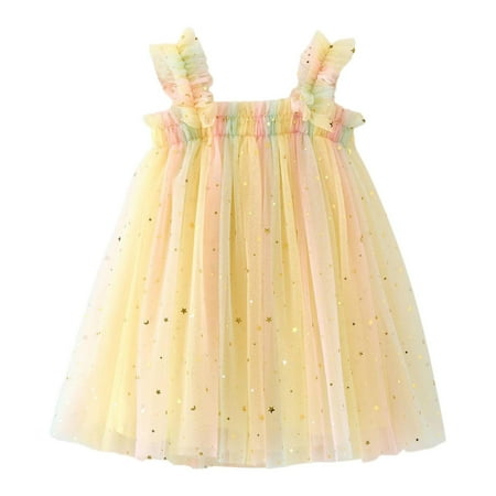 

Toddler Girls Sleeveless Star Moon Sequin Princess Dress Dance Party Dresses Clothes Fall Baby Girl Clothes Toddler Girl Dresses 0-3 Months Baby Girl Dress
