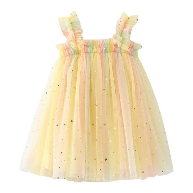WEAIXIMIUNG Robes Adolescentes pour Remise des Diplômes TP Tout-Petites Filles Sans Manches Étoile Lune Robe à Paillettes Robes de Danse Fête Vêtements