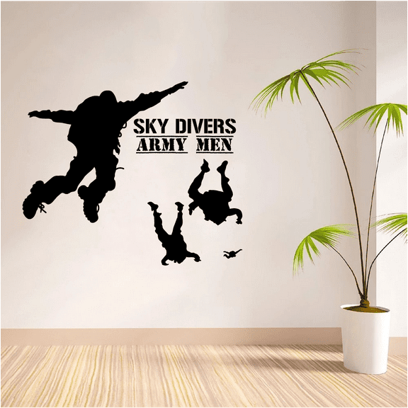 Sky Divers Army Men - Sky Diver Silhouette Army Men Soldier TroopsSilhouette Vinyl Wall Art Wall Decal Sticker Decoration for Boys Girls Home Room Bedroom Play Area Living Room Decor Size (18x20 inch)