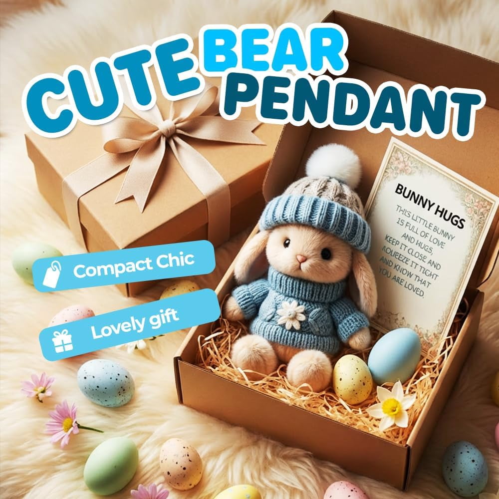 2026 New Handmade Bunny Hug Cute Easter with Card & Light, Soft Plush Rabbit Hugs in Box, Basket Stuffer (Blue) Blue