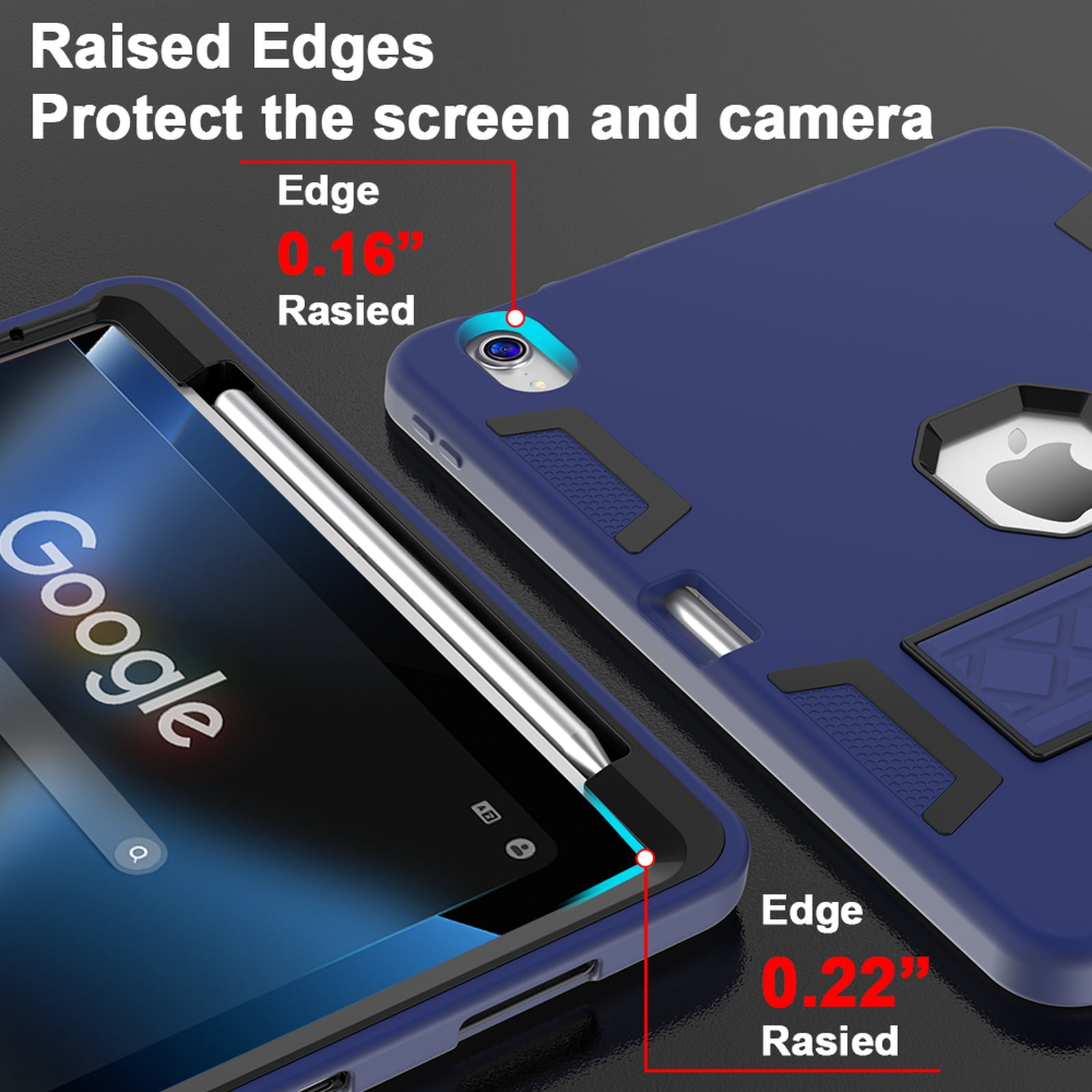 Rugged Case for Apple iPad Air 11 Inch M4 M3 M2 2026 2025 2024, Heavy Duty Shockproof Back Cover with Kickstand & Pencil Holder Shock-Absorbent TPU+PC Case for iPad Air 11, Navyblue