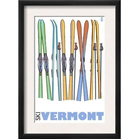 Vermont, Skis in the Snow Framed Art Print Wall Art  By Lantern Press -