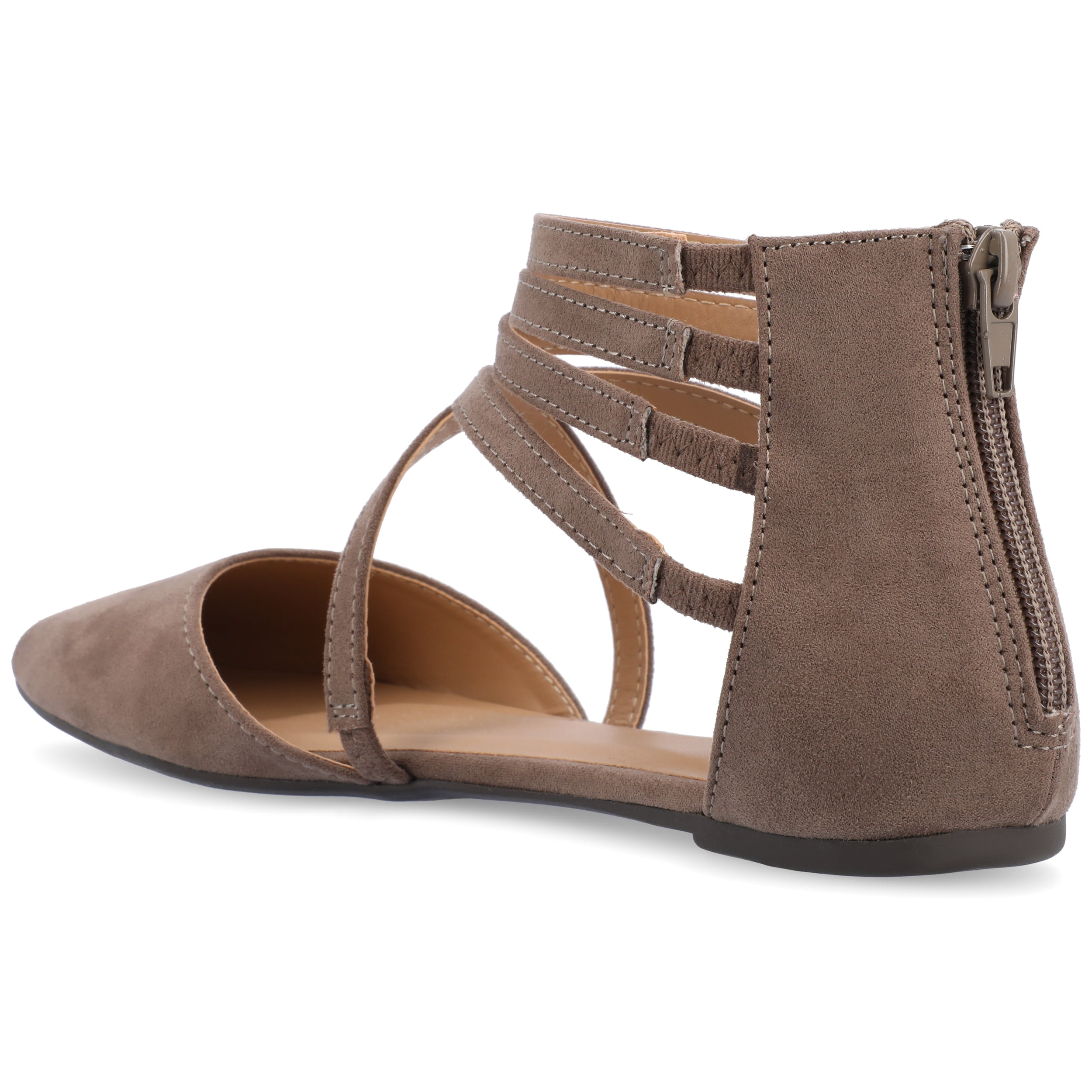 Journee Womens Marlee Back Heel Zip Pointed Toe Cage Flats