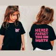 thumbnail image 5 of BRGZLK Girls Boys Letter Print Tops Trendy Cute Cozy Short Sleeve Round Neck Casual T Shirt Top Shirt Summer Children Clothing for Daily Wear Black 10-12 Years, 5 of 5