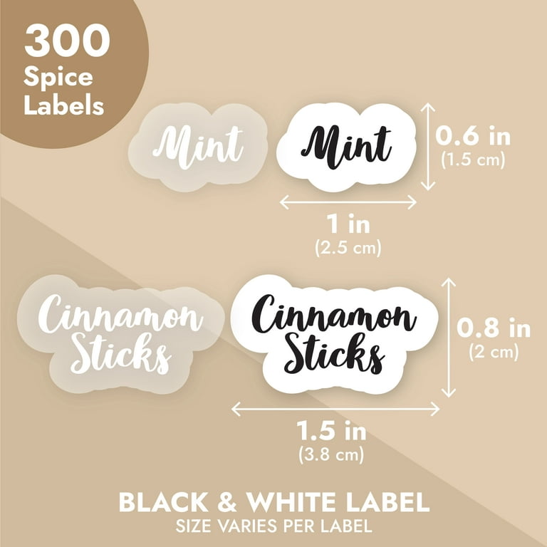 Transparent Spice Labels Preprinted Waterproof Black White Letter
