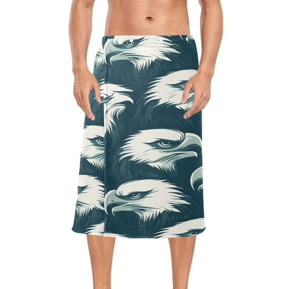 Ryvnso Men's Adjustable Shower Wrap Eagles Pattern Bath Towels with Snap Closure 28 x 60 inch