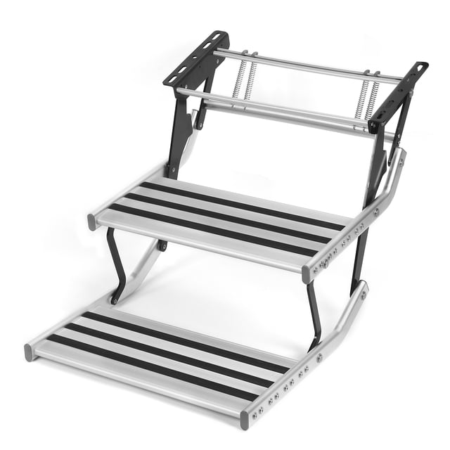 Peahefy RV Double Steps Manual Foldable Aluminium Alloy Ladder With Fixing Screw Rod Anti‑Slip M10 Mounting