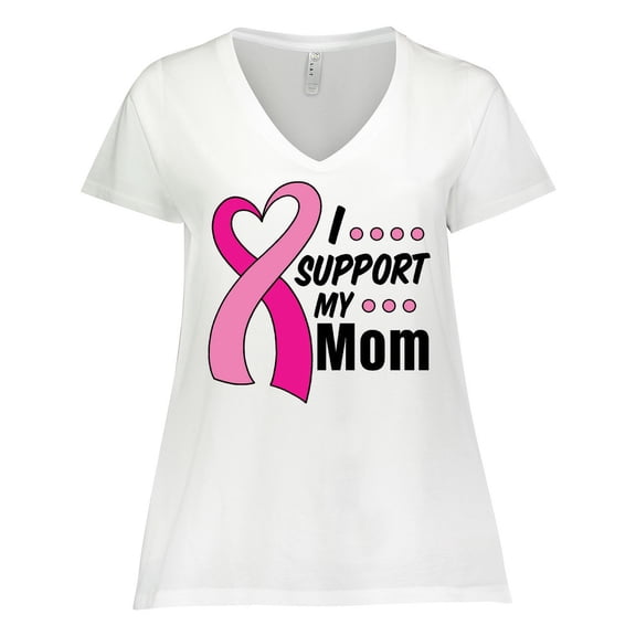 Inktastic Breast Cancer Awareness I Support My Mom with Pink Ribbon Women's Plus Size V-Neck T-Shirt