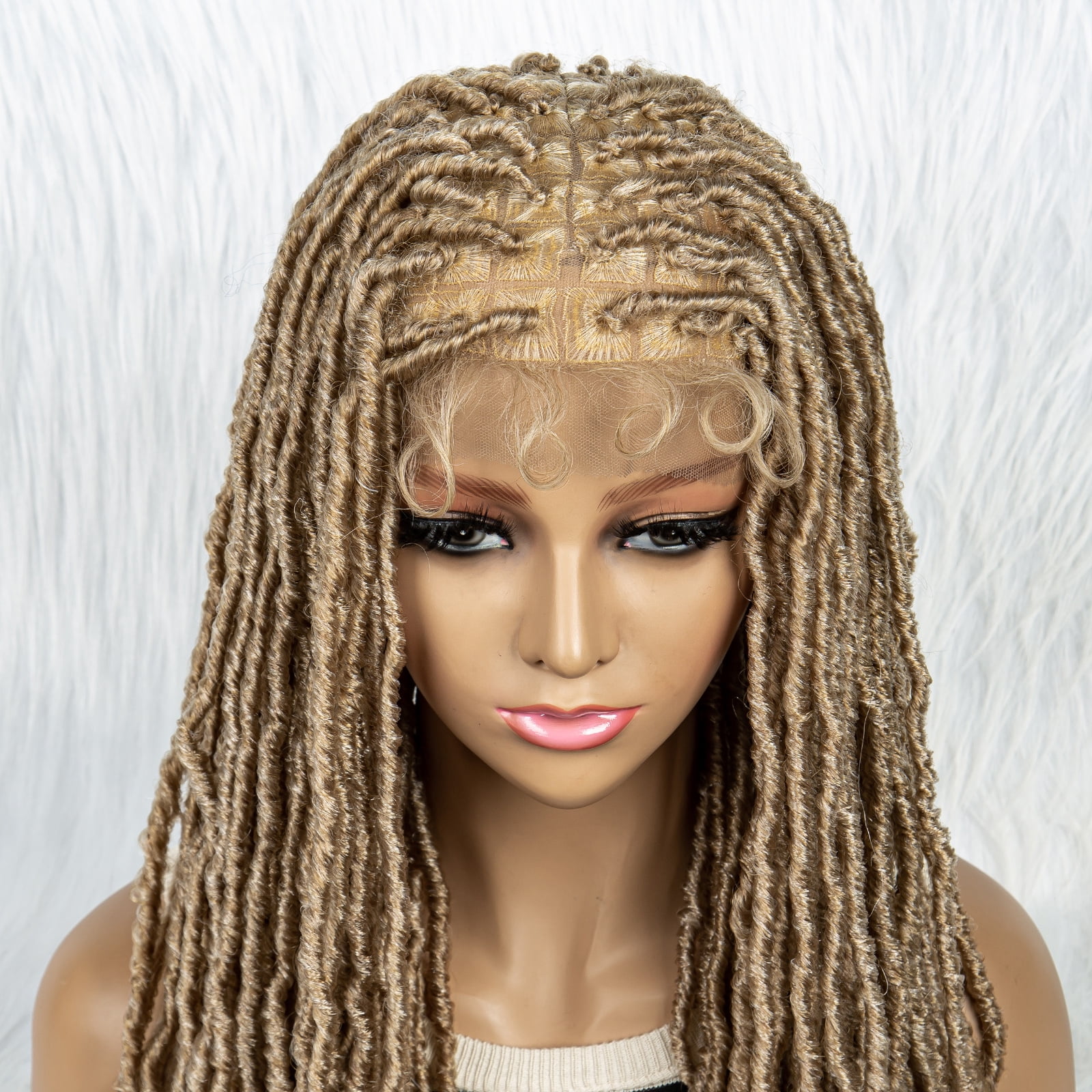 Colorful Locs Braided Wigs 36 Inches Full Double Lace Golden Honey Square Knotless Dreadlock Braiding Wig with Baby Hair for Black Women Synthetic Lace Frontal Long Cornrow Box Braided Wigs