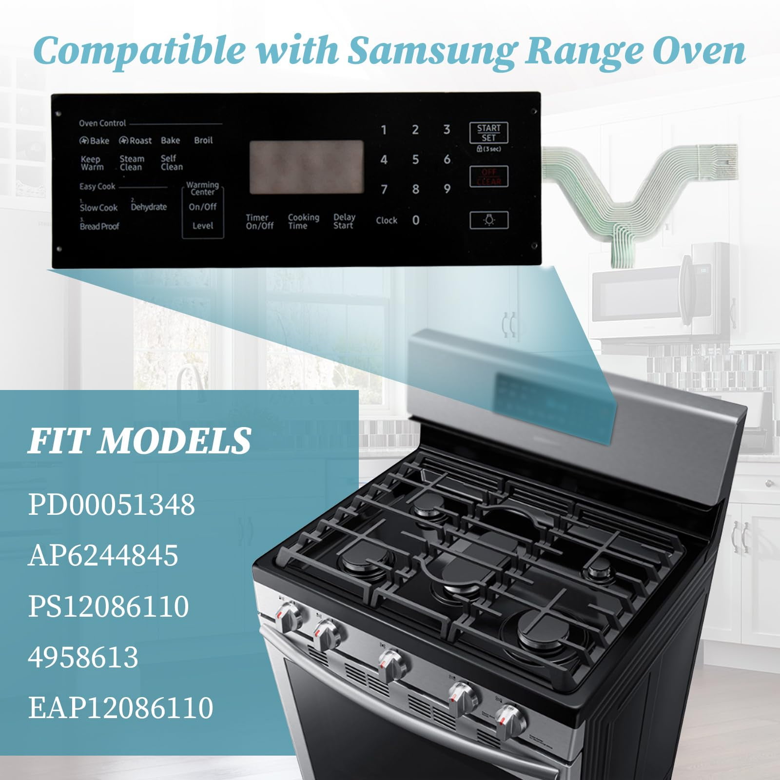 DG34-00043A Switch Membrane Replacement Model, Touchpad Overlay, Compatible with Samsung Stove Oven,for PD00051348,AP6244845,PS12086110,4958613,EAP12086110