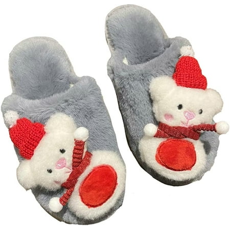 

DanceeMangoo Women Men Fluffy Fur Cute Fashion Santa Snowman Slippers Warm Winter Soft House Shoes Indoor Christmas Celebration