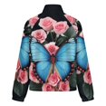 thumbnail image 6 of Jackets for Women Winter Coat Jackets Flannel Stand Collar Jacket(Blue Butterfly Floral Arrangement,Size:S-4XL), 6 of 7