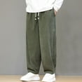 thumbnail image 2 of CHEEREAM Men's Casual Corduroy Pants Wide Leg Drawstring Elastic Waist Fashion Loose Fit Pants for Men Green 5XL, 2 of 9
