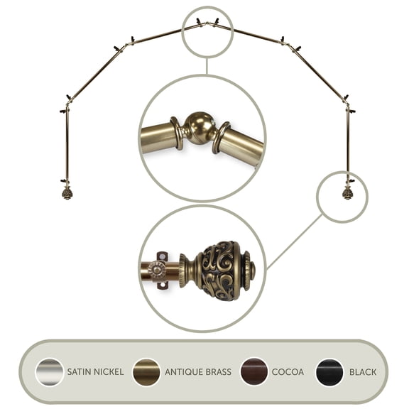 Domovina Raina 13/16-inch 6-Sided Bay WIndow Curtain Rod-Color:Antique Brass