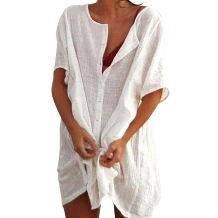 BOBOGOJP Women s Beach Bikini Cover Up Shirt Summer Swimsuit Beach Cover Up Shirt (White 3XL)