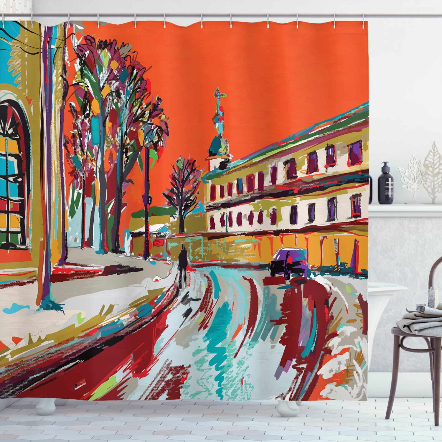 Fine Art Shower Curtain, Exquisite Old Historical Town Paint with