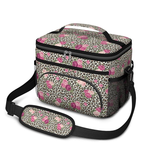 Lunch Box Pioneer Flower Floral Print Pattern Insulated Lunch Bag for Women Men,Medium Leakproof Lunchbox Cooler Bag Adjustable Strap,10 X 6.7 X 8 Inches