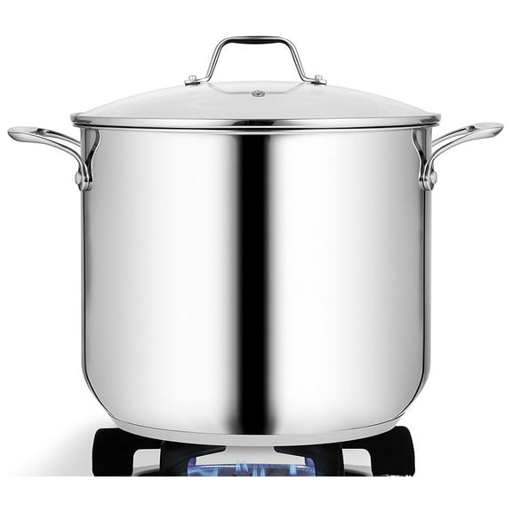 NutriChef Heavy Duty 12 Qt Stainless Steel Soup Stock Pot w/ Handles & Lid