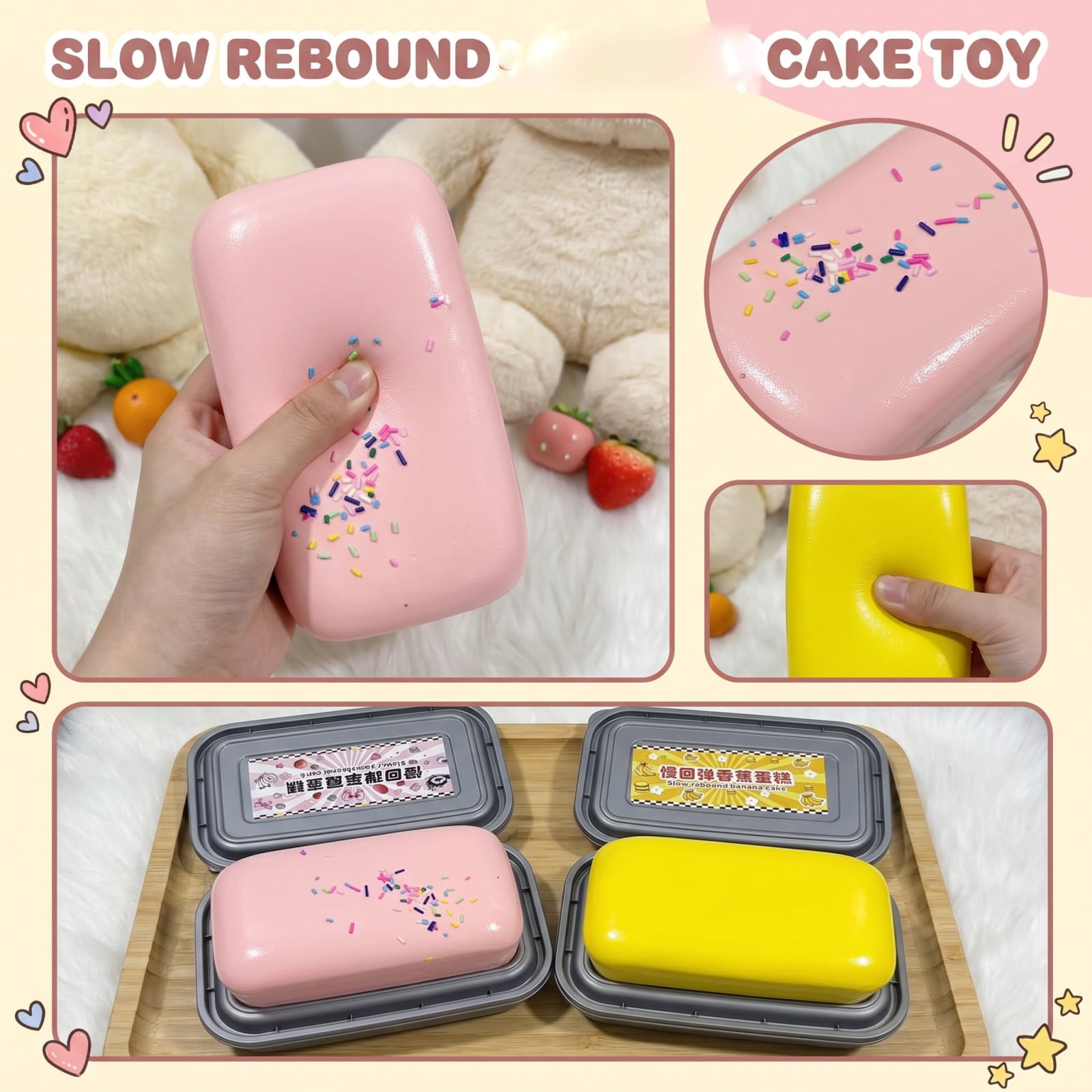 Sticky Bread Squishy Fidget Toys With Box,Slow Rising Butter Squishy Toy,Moist and Soft Stress Toast Balls,Stress Relief & Fidget Toys for ADHD,Party Favor Gift (Yellow)
