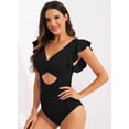 thumbnail image 6 of Cadmus Womens V Neck Ruffled One Piece Swimsuit Tummy Control Cutout Bathing Suits,2390, Black，XX-Large, 6 of 6