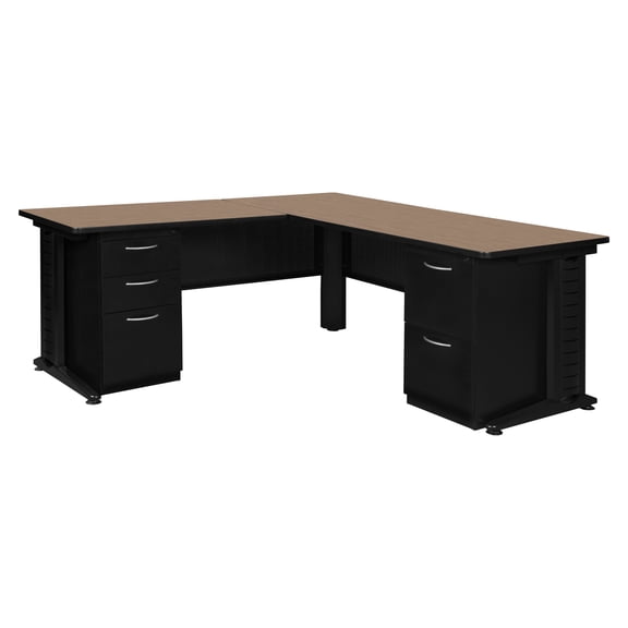 Romig Forge  66 x 72 in. L Shaped Desk with Double Pedestal Drawer Unit- Noble Oak