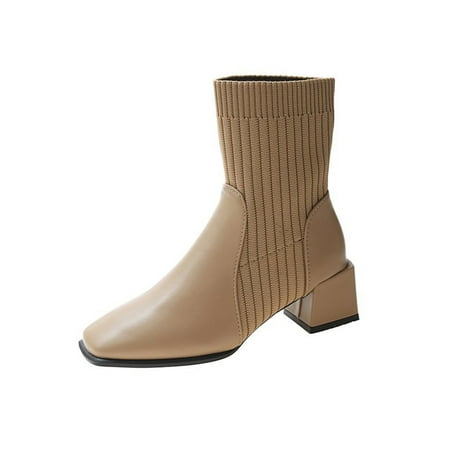 

Kesitin Ladies Casual Fashion Pull On Block Heels Bootie Work Comfort Winter Shoes Anti-Slip Chunky Heel Ankle Boots Khaki 8