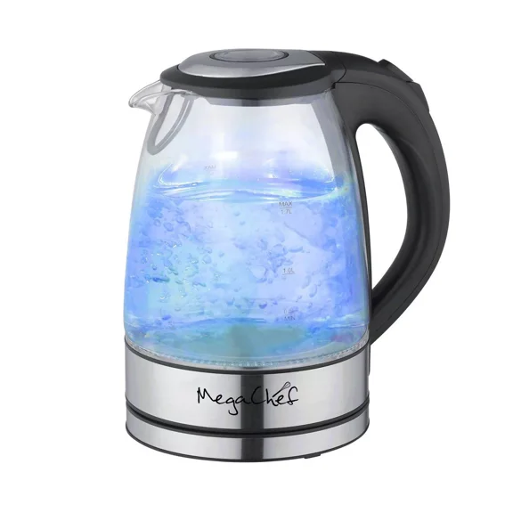 1.7L Glass Electric Tea Kettle - Sliver: Water Boiler, BPA-Free, Automatic Shut-Off, 360° Base, Blue Light